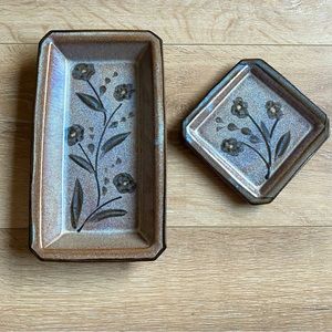 Vintage signed Pottery tray set with wall hanger , jewelry tray , coin catch all